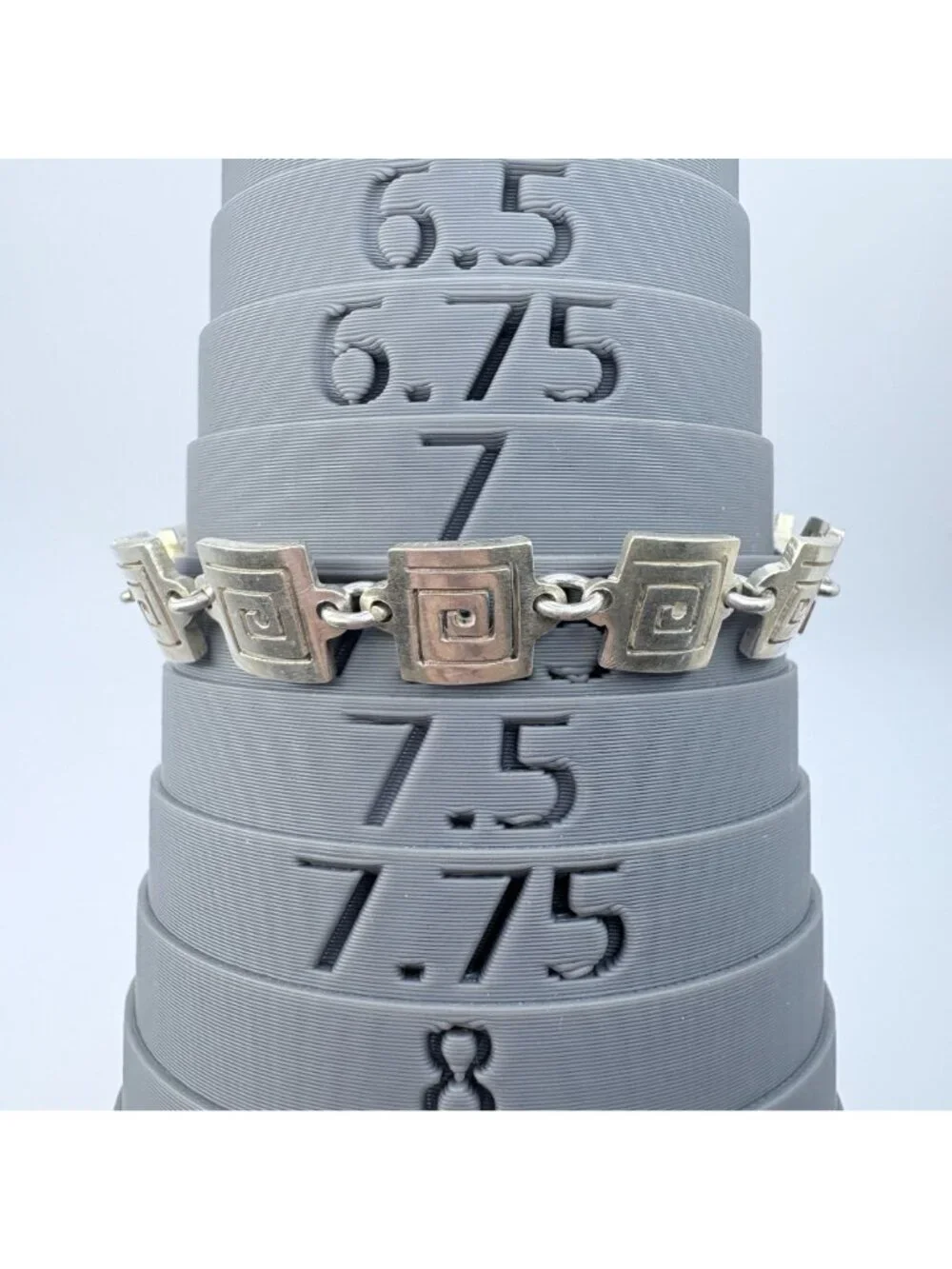 Greek Key Design Sterling Silver 925 Chain Bracelet Size 7.25